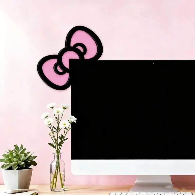 1/2Pcs Bowknot PC Accessories Kawaii 2D Bow Monitor Decor Cute Desktop Decoration For Gaming Setup Screen Home Office Qme