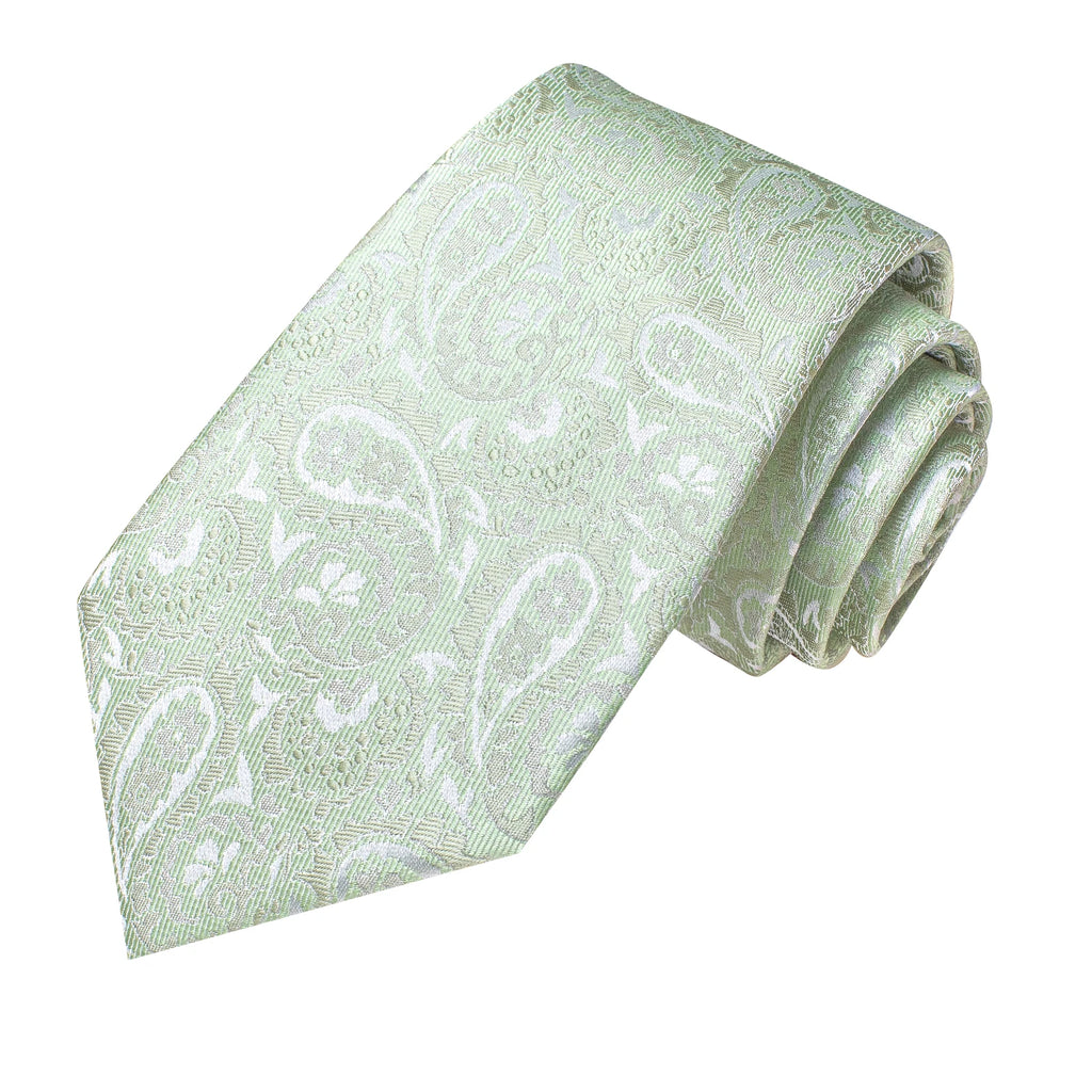 Hi-tie Luxury Box Light Green Paisley Jacquard Pattern Soft Men's Qme