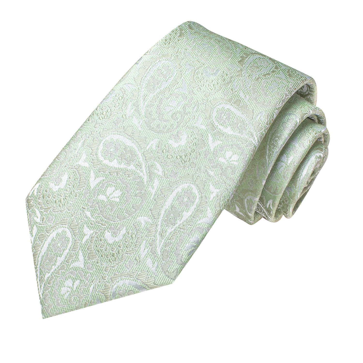 Hi-tie Luxury Box Light Green Paisley Jacquard Pattern Soft Men's Qme
