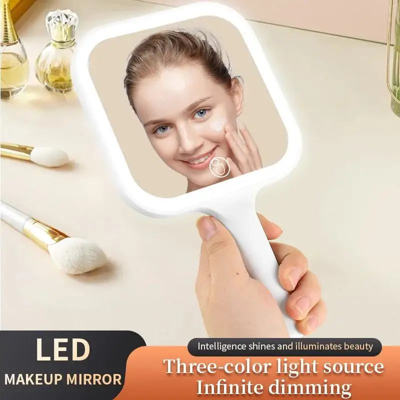 LED Smart Makeup Mirror Hand-held Carry 3 Colors Adjust Bright Touch Qme