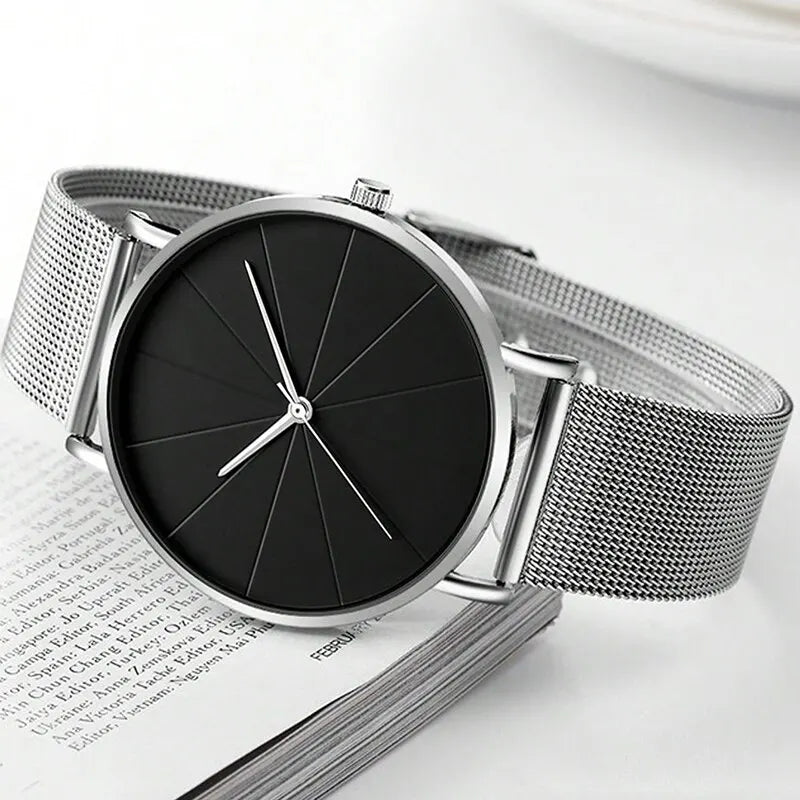 Mens Fashion Business Quartz Wristwatch Fashion Calendar Men Watch Mesh Belt Men Luxury Silver Bracelet Watches Qme
