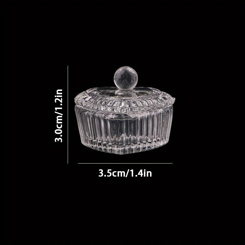 Clear Nail Art Acrylic Liquid Powder Dappen Dish Bowl Sweet Heart Multi-shaped Glass Crystal Cup With Cap Lid Bowl Qme