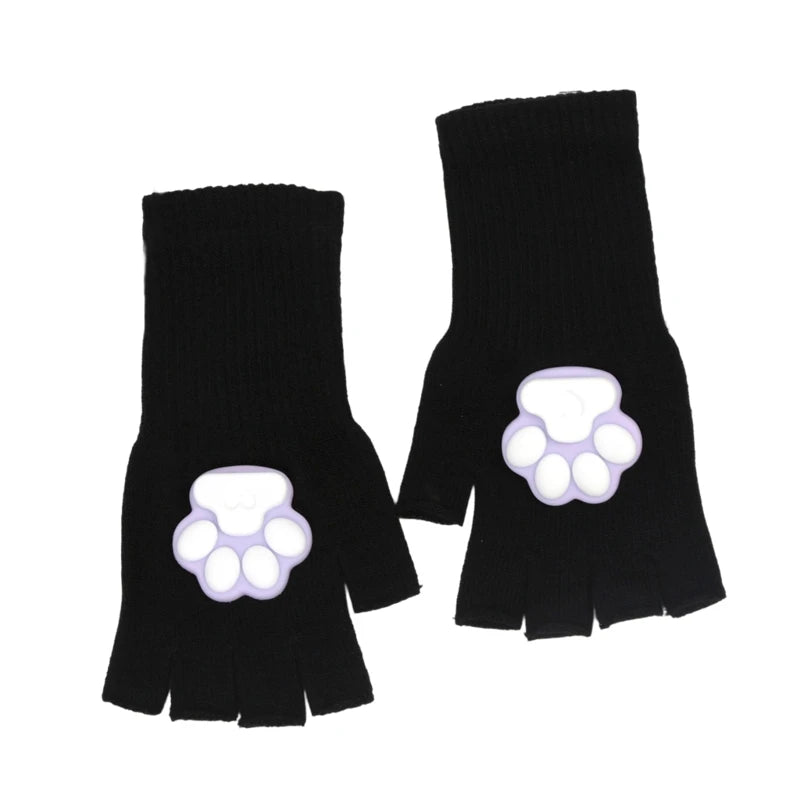 Harajuku Y2k Women Girls 3D Cat Pad Paw Gloves Black Punk Streetwear Qme A5