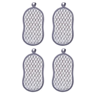 Kitchen Cleaning Sponge Double Sided Sponge Scrubber Sponges For Dishwashing Scouring Pad Dish Cloth Kitchen Cleaning Tools Qme Silvery 4PCS