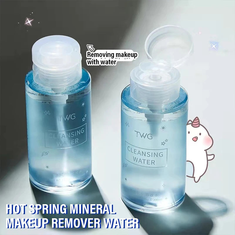 Gentle Press Pump Makeup Remover 300ml Amino Acid Cleansing Water, Deep Clean Hydrating Non-Tightening Non-Sticky Makeup Remover Qme