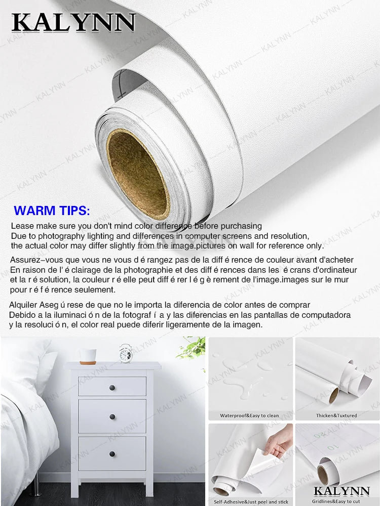 Vinyl Peel Stick Stickers PVC Self-adhesive Wallpaper Wall Furniture Qme White 1 300cmx55cm