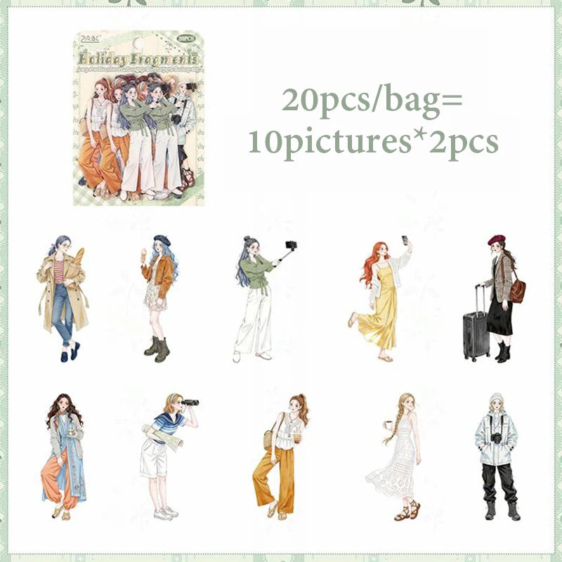 Multi-Scene Outfit Figure Stickers, Art Supplies for Photo Frames & Albums, Decor Stickers for Junk Journals Qme F