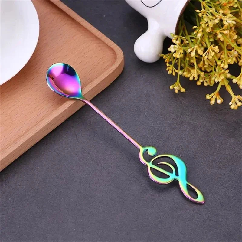 Creative Musical Note Coffee Spoon Stainless Steel Stirring Spoon Ice Cream Dessert Teaspoon Unique Kitchen Tableware Accessory Qme Colorful