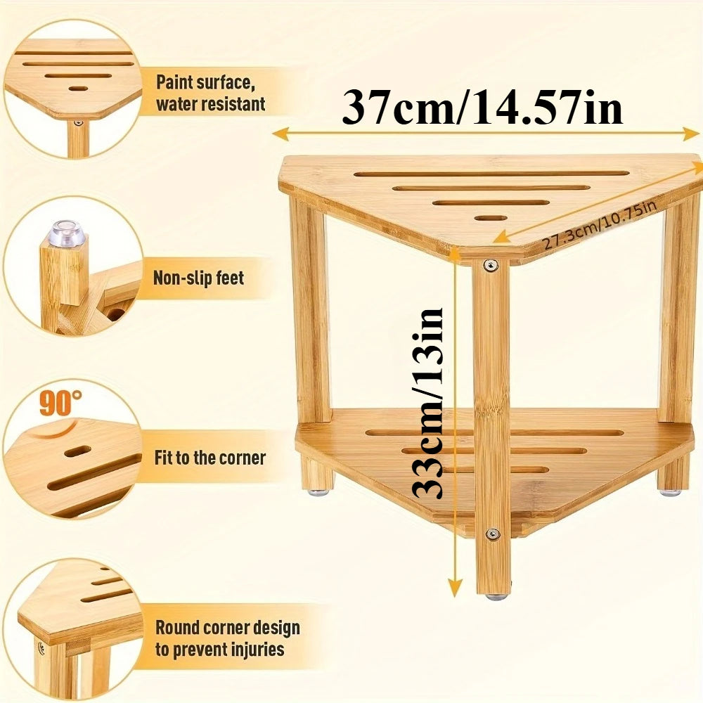 Shower Foot Rest Wood Shower Stool for Shaving Legs Waterproof Corner Shower Stool with Storage Shelf for Inside Shower Spaces Qme