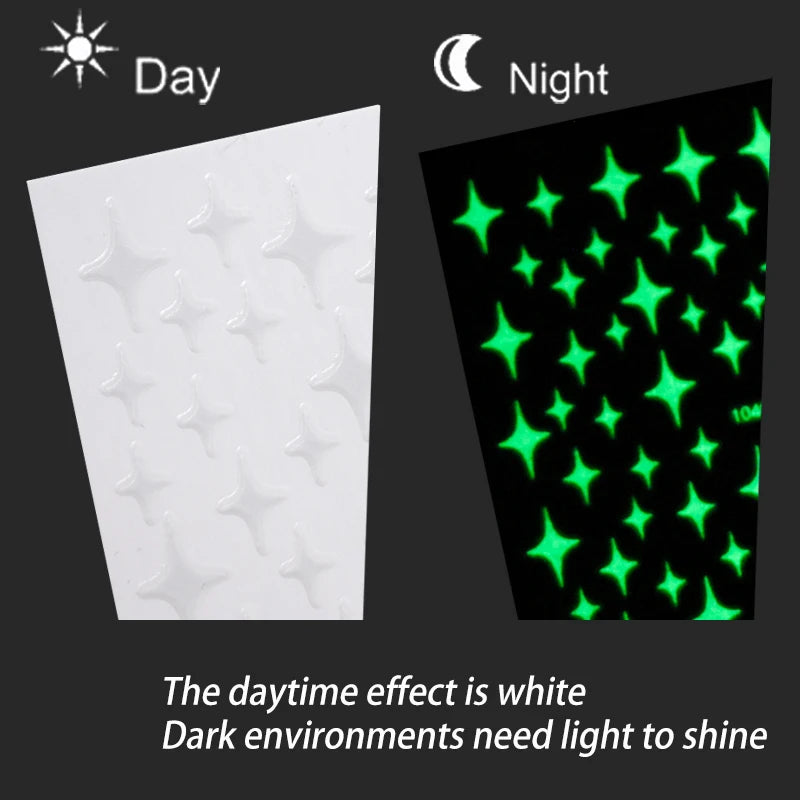 1 Sheet Glow Dark Nail Art Sticker Snowflake Flame Old English Qme
