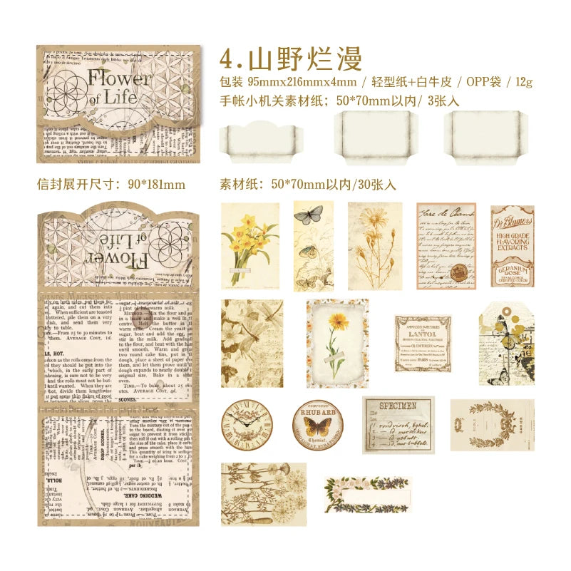 6 Styles 30 Sheets/pack Handbook Small Device Decoration Material Vintage Aesthetic Envelope Notebook DIY Collage Qme D