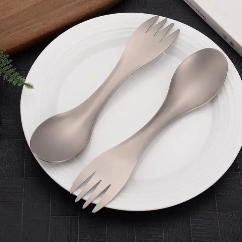 Portable Multi-function Fork Spoon Titanium Alloy Outdoor Camping Qme