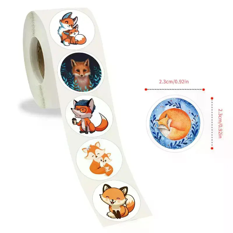500pcs/Roll Cute Foxes Stickers 8 Designs Decals Diy Adorn Gifts Packing Labels 2.5cm/1.0'' Qme
