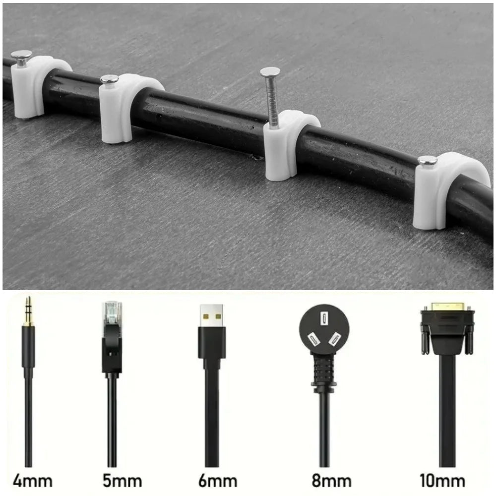 100PCS Steel Nail Cable Clamp Circular Cable Fixing Clip 4/5/6/7/8/9/10/12mm Management Power Cord Wall Mounted Cable Cord Clip Qme