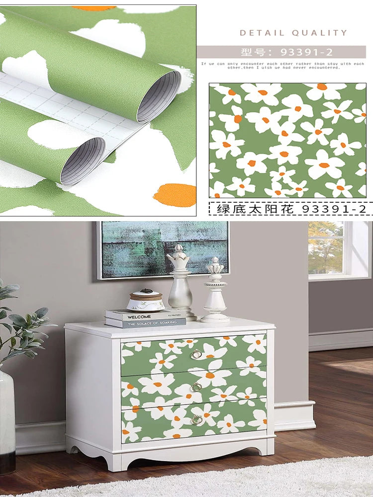 Yellow White Blue Floral Peel Stick Wallpaper Removable Self Adhesive Qme lvh 45cmx10M