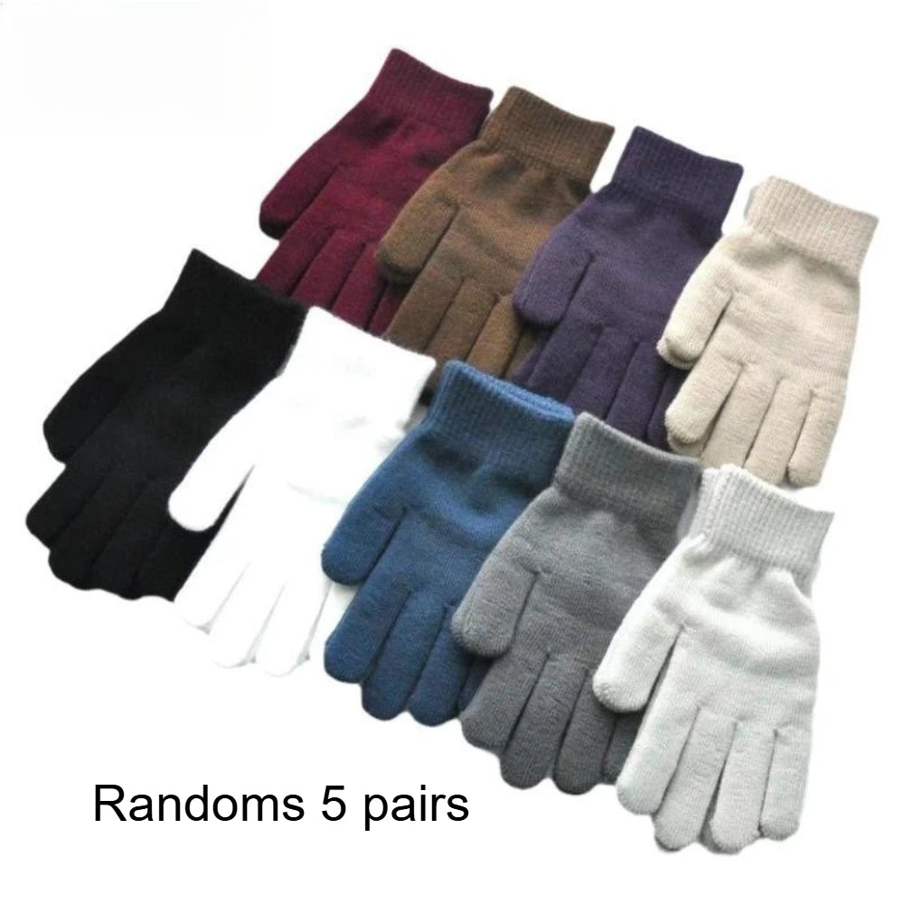 2/5 Pairs Winter Solid Color Knitted Gloves Warm Soft Elastic Cuff Thermal Mittens For Men Women Daily Outdoor Wear Qme Randoms 5pairs