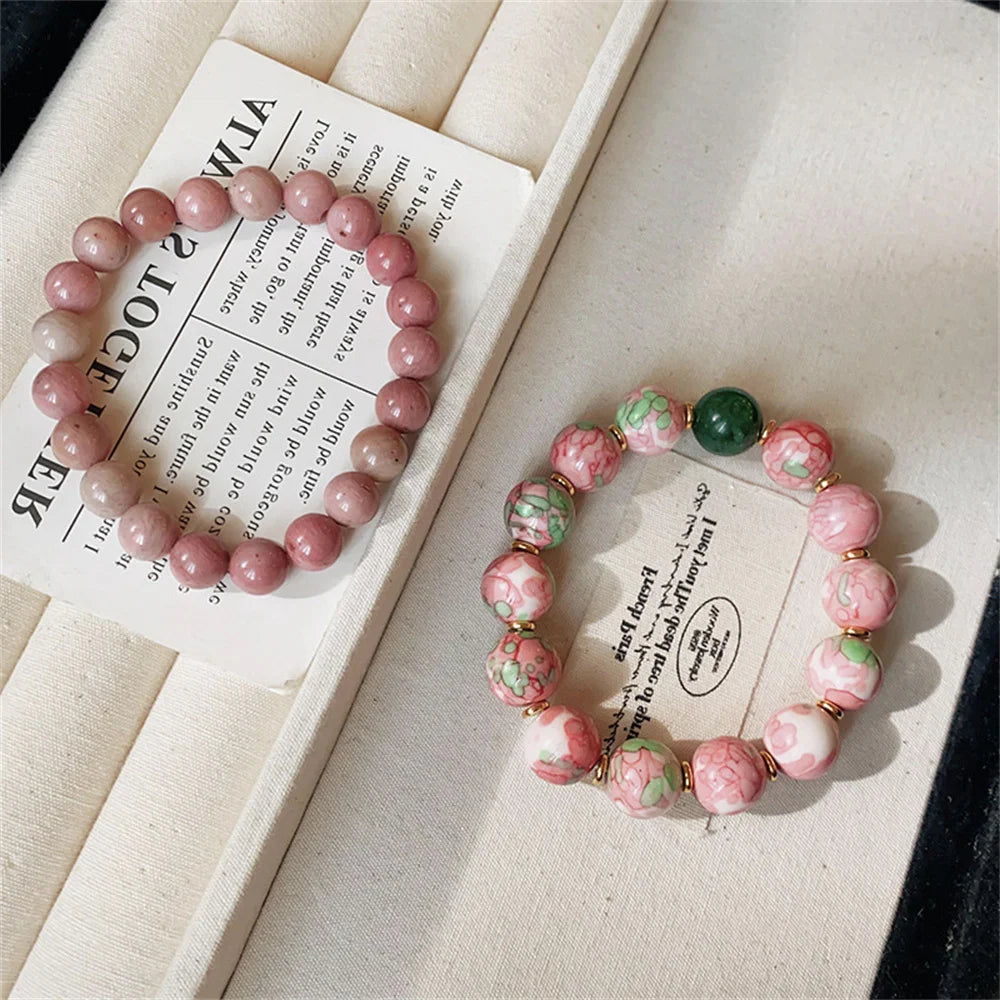 New Fashion Chinese Style Electroplated Pink Peach Blossom Series Ceramic Bead Bracelet Geometric Retro Luxury Design Bracelet Qme