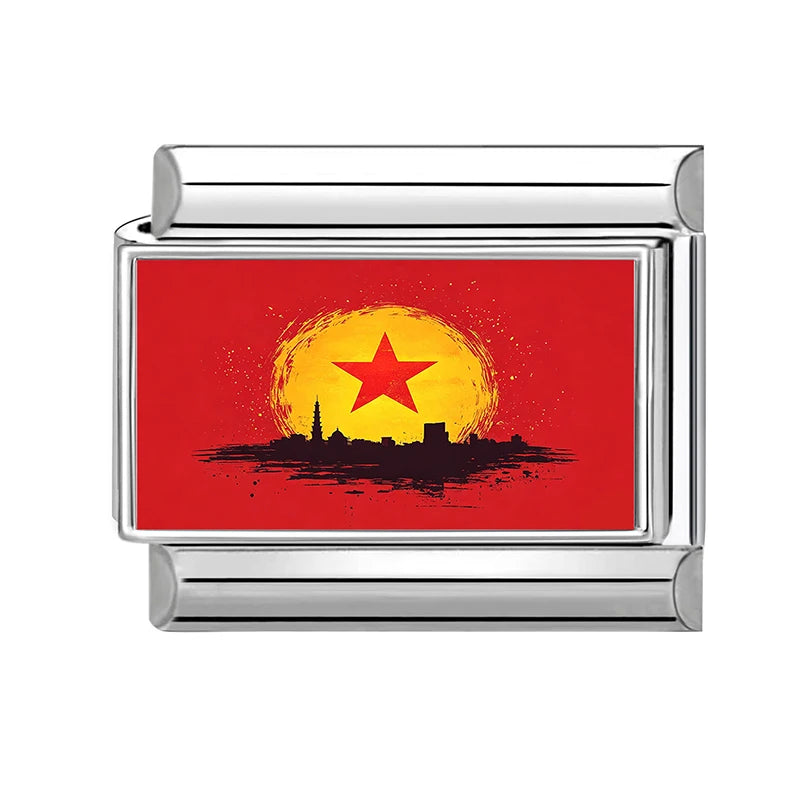 2026 Fashion Vietnamese Independence Day Series Italian Link Fit 9mm Stainless Steel Bracelet Making Bead Charm Jewelry DIY Gift Qme Style 6