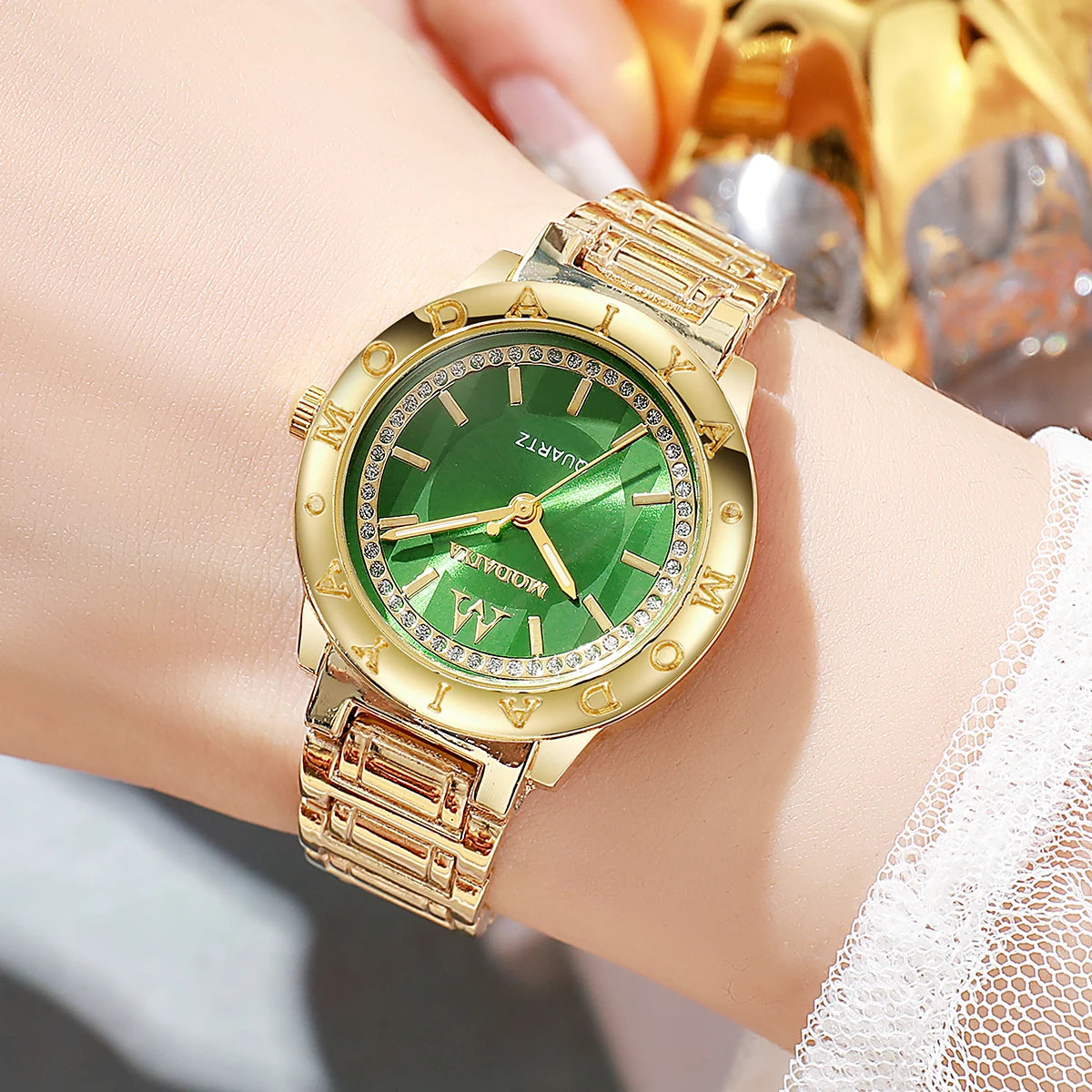 Luxo strass relógios femininos moda pulseira de aço inoxidável relógio de pulso para senhoras reloj mujer Qme 2