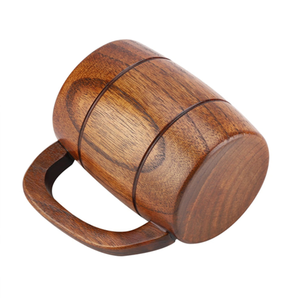 Natural Wooden Beer Cup with Handle Retro 300-400ml Capacity Wood Drinking Mug for Beer Tea Water Home Bar Kitchen Qme