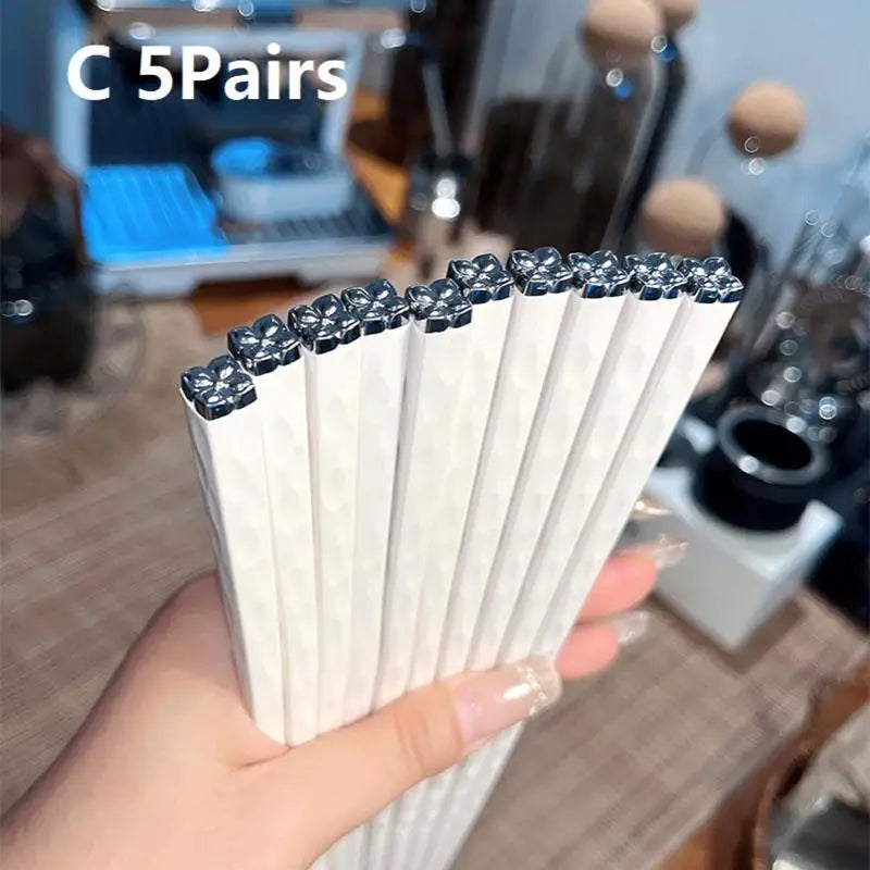 5 10Pairs White Gold Chopsticks Healthy Korean Sushi Sticks Reusable Qme C 10pairs
