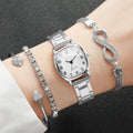 4 In 1 Women Wrist Set Square Quartz Watch Heart Bangle Infinity Rhinestone Bracelet Stackable Daily Female Wrist Accessory Gift Qme White Set No Box