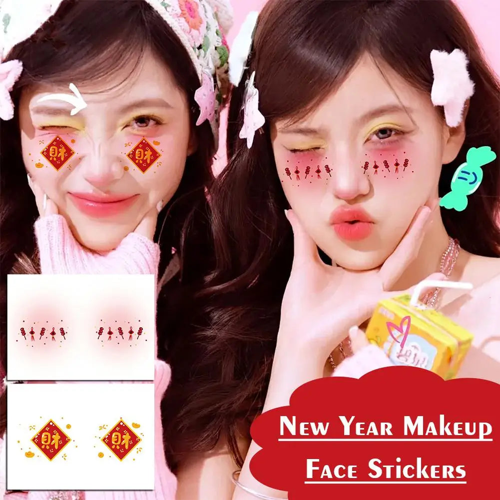 2026 New Year Face Decals Easy-Apply Festive Makeup Stickers For Parties Temporary Waterproof Facial Decor Tattoo Accessori M3M6 Qme