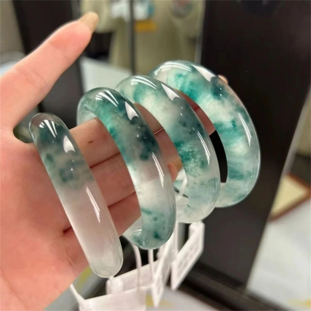 Modern Minimalist Floating Flower Ice Seed Natural Stone Jade Bangle Bracelet for Women's Fashion and Health Jewelry Gift Qme
