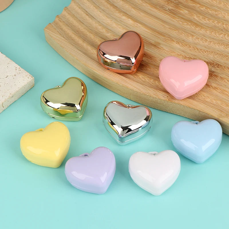 Heart-shaped Mini Empty Compact Mirror Aluminum Pan Keychain Blush Qme