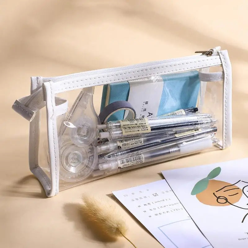 Transparent Pencil Case Large Capacity Simple Clear Pen Bag Exam Qme A4
