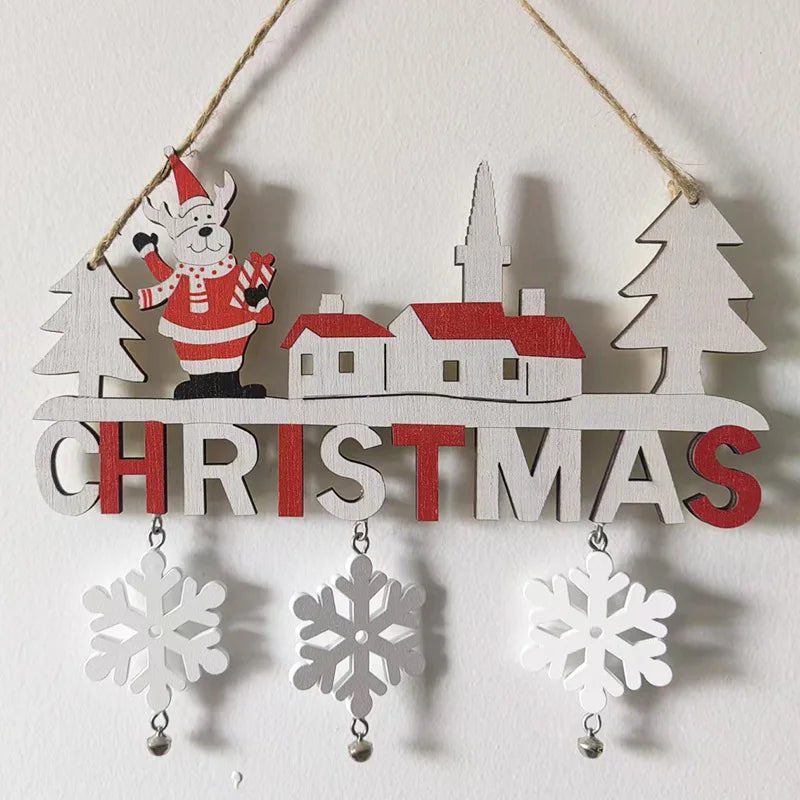 Wooden Xmas Letter Tags Snowman Santa Reindeer Pendants Home Hanging Qme A M