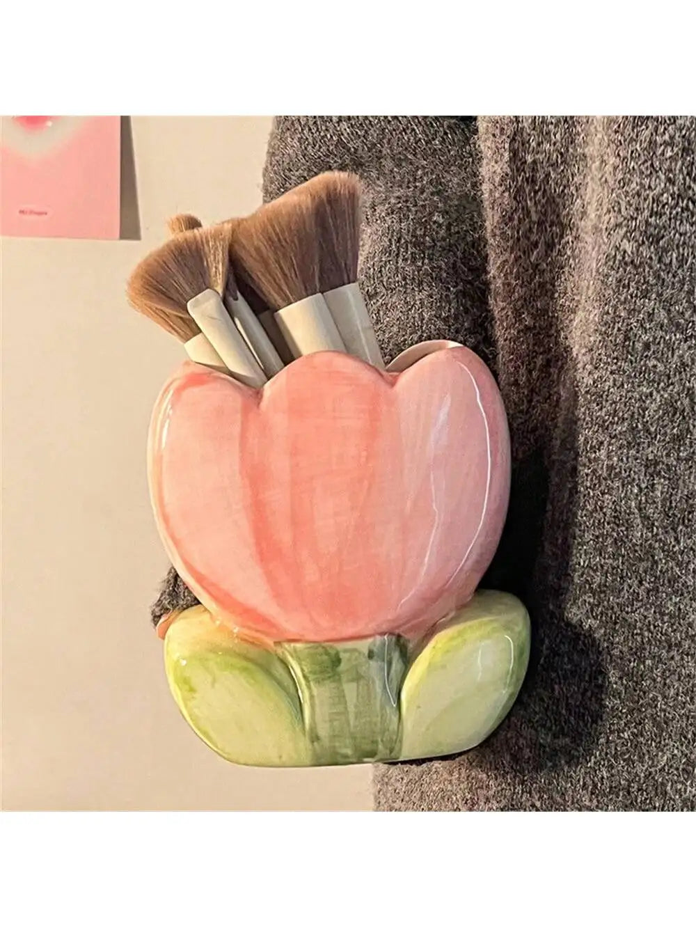 Tulip Ceramic Pen Holder Makeup Brush Storage Jar Desk Decoration Qme