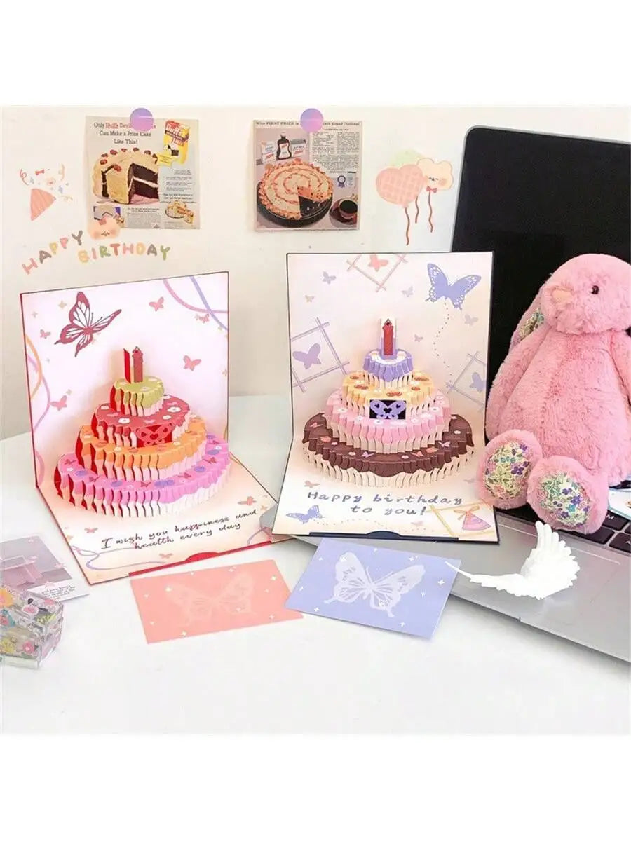 3D Pop Up Birthday Cards Butterfly Cake Design Greeting Laser Cut Qme