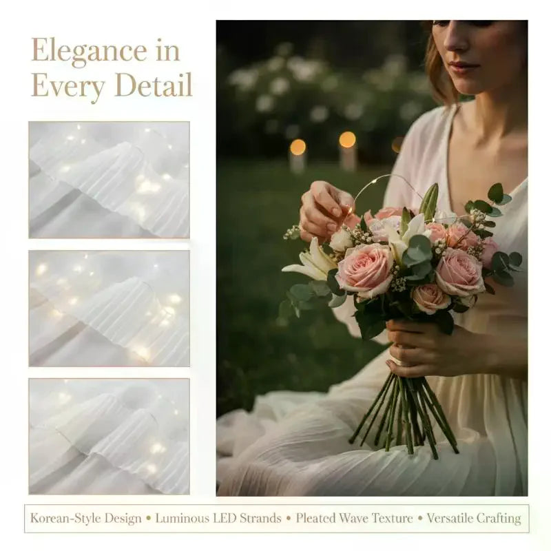 LED Flower Wrapping Paper Lights Lace Mesh Wave Yarn Florist Bouquet Qme