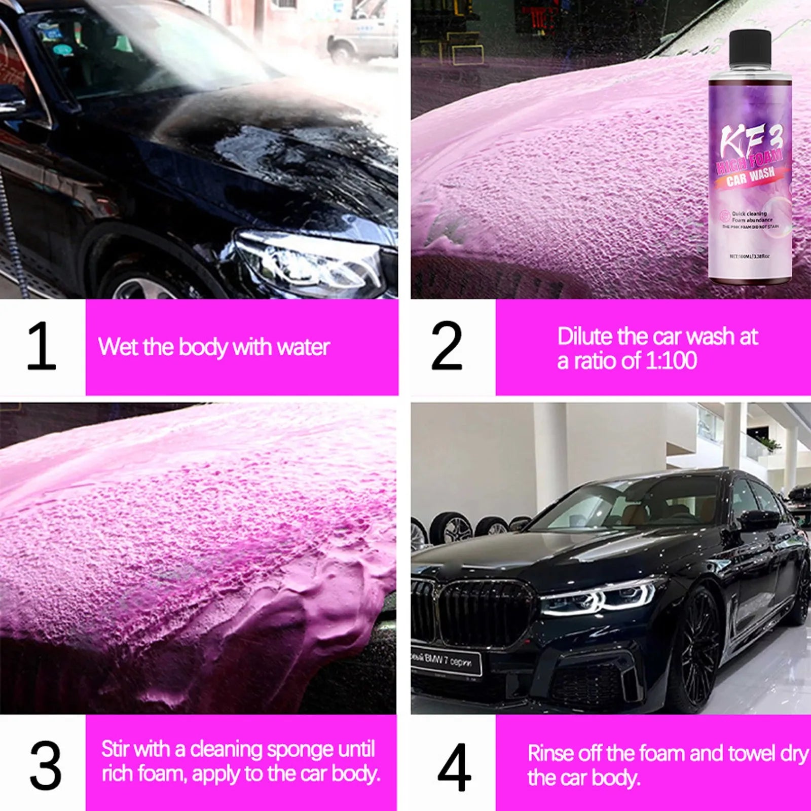 Bubble Wash Liquid Car Motorcycle Pre-wash Wash High Concentration High Foam Strong Decontamination Detergent Wash Soap 100ml Qme