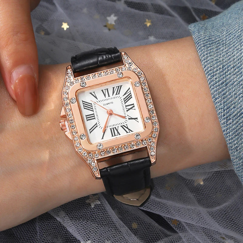 2pcs/set Luxury Women's Watch Set Analog PU Leather Wrist Watch Fashion Luxury Elegant Alloy Wristwatch Couple Watch Qme