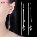 Fashion Jewelry 925 Sterling Silver Color Earrings Simple Leaf Tassel Long Box Chain Thread Pendientes Ear Decoration Ornaments Qme Default Title