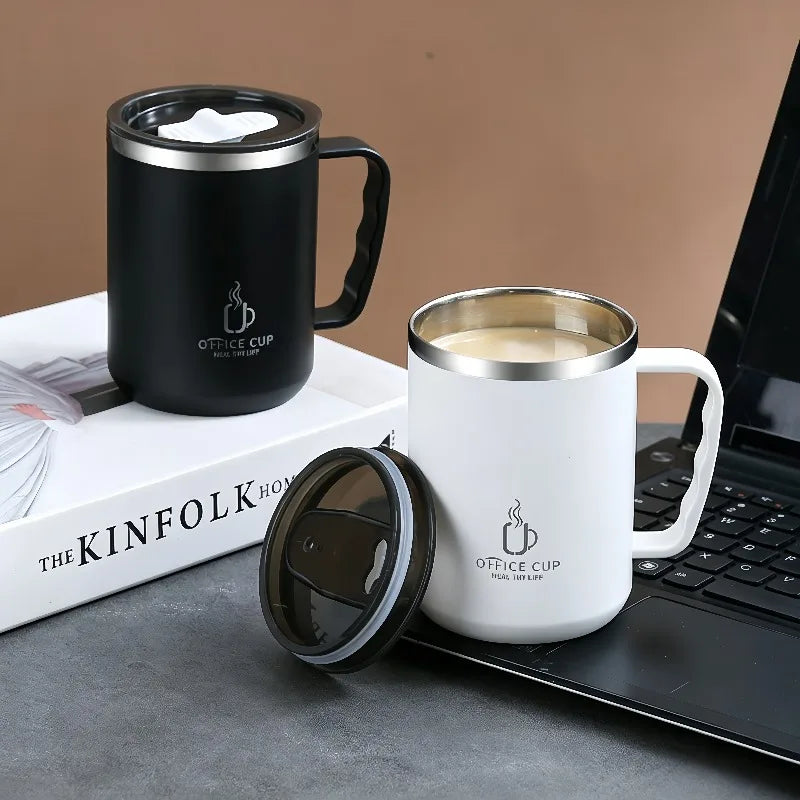 Stainless Steel Milk Coffee Cup 500ml Double-wall Insulated Coffee Cup Leak-proof Drinking Cup with Handle Qme