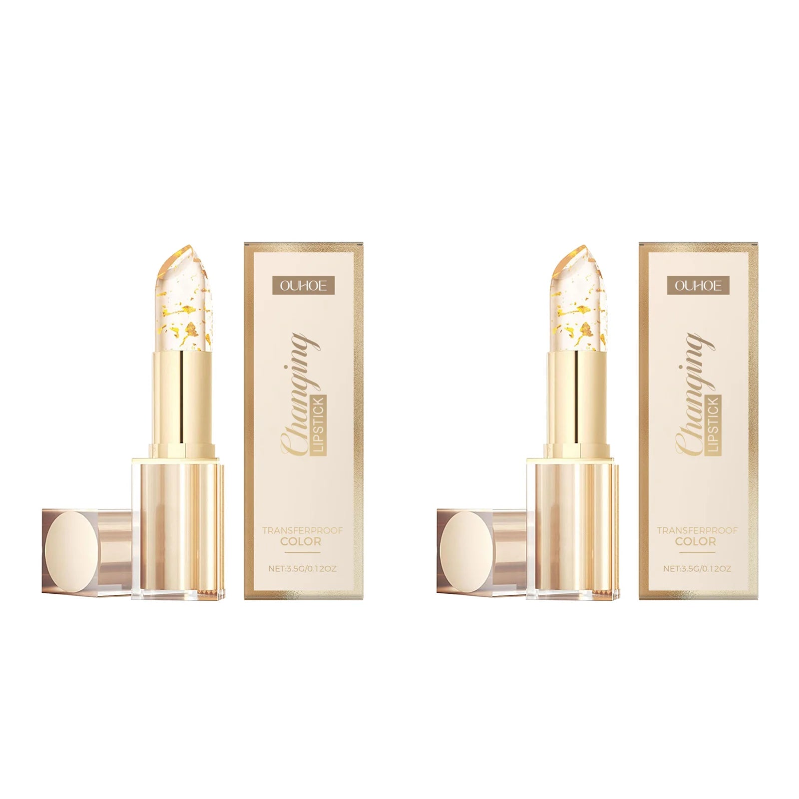 Gold Foil Color Changing Lip Balm Glossy Non-Sticky Nourishing Moisturizing Lasting Transferproof Color Changing Lipstick Qme 2Pcs