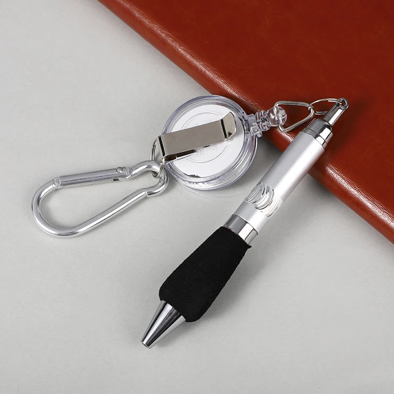 Buckle Ring Lanyard Stationery Retractable Key Chain Ballpoint Pen Qme White