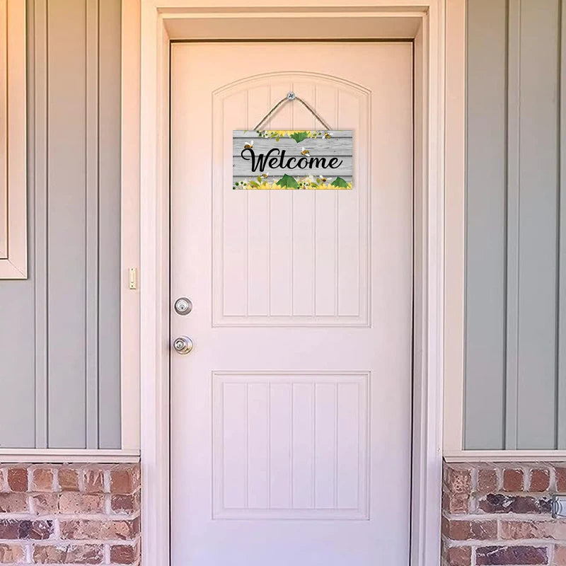 Rustic Welcome Wall Hanging Decor Wood Art Plaques Sign Door Sign for Home Living Room Front Door Decor Qme