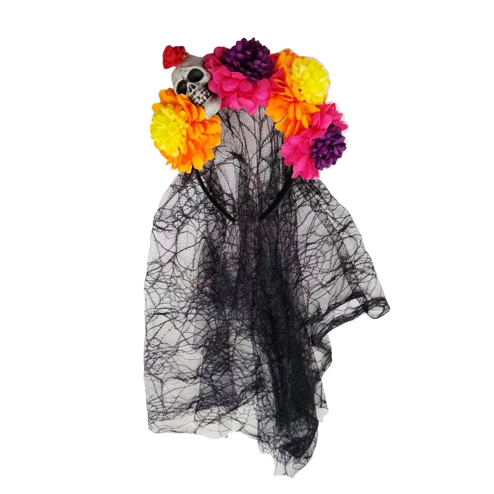 Artificial Flower Halloween Flower Headband Floral Black Veil Ghost Festival Headpiece Lightweight Photo Prop Qme Style 1