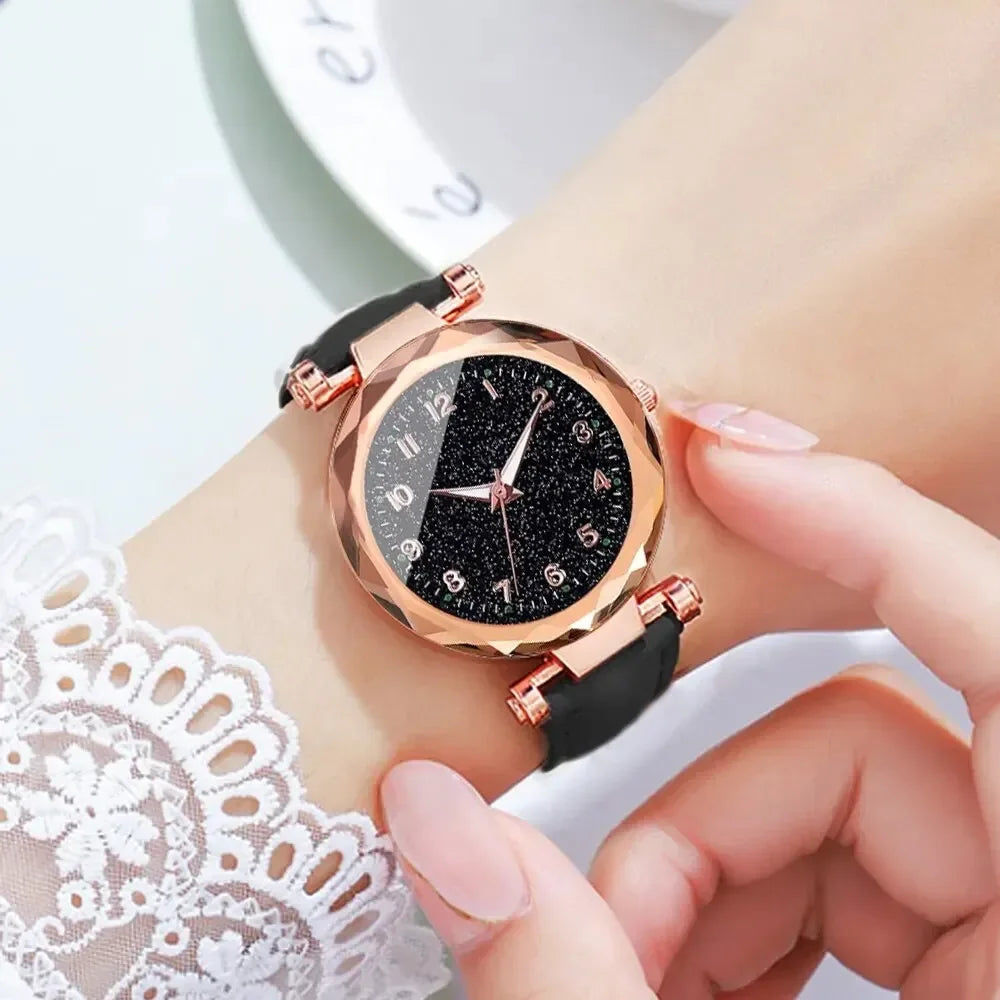 Set of analog watches for women, new simple and casual wristwatch, black bracelet without box, fashion for women, 5 pieces Qme