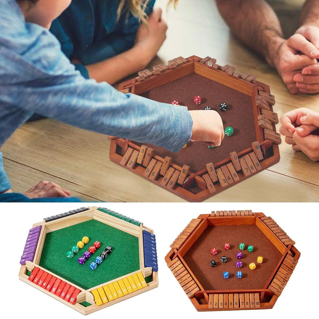 Shut The Box Game Wooden 6-sided Wood Math Toy Board Entertainment Game for Outdoor Party Gathering School Travel Teens Adults Qme