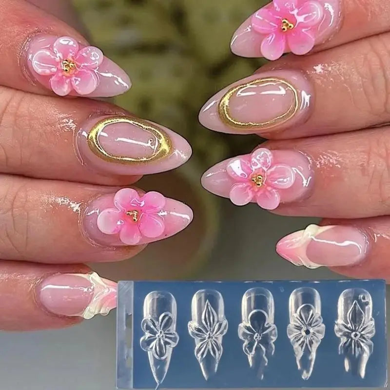 Silicone 3D Hibiscus Flower Nail Mold Resin Art DIY Designs Qme