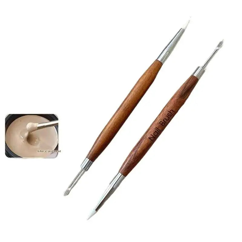 Wood Double Headed Nail Art Brush Carving Flower Painting Pen Mixing Qme