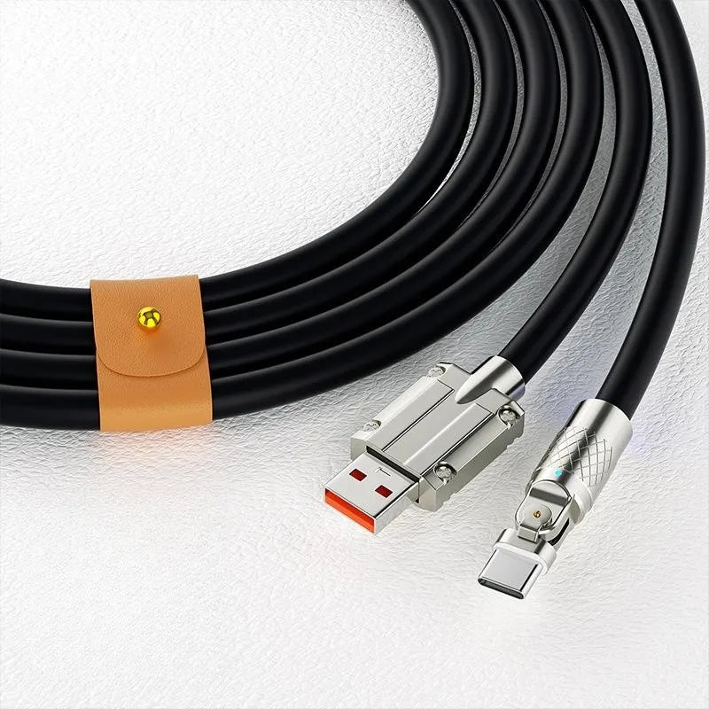 120W 6A Mobile Phone Type C Fast Charging Cable Rotating Head Charging Wire USB Data Cable For Samsung Xiaomi Huawei Data Cord Qme Black-200TC