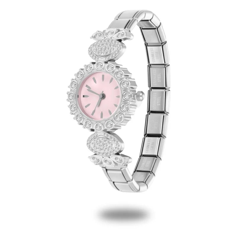 New2026 Vintage High Quality Oval Inlaid Zircon Stainless Steel Watch Bracelet Women's 9MM DIY Italian Charm Bangle Jewelry Gift Qme Style 38