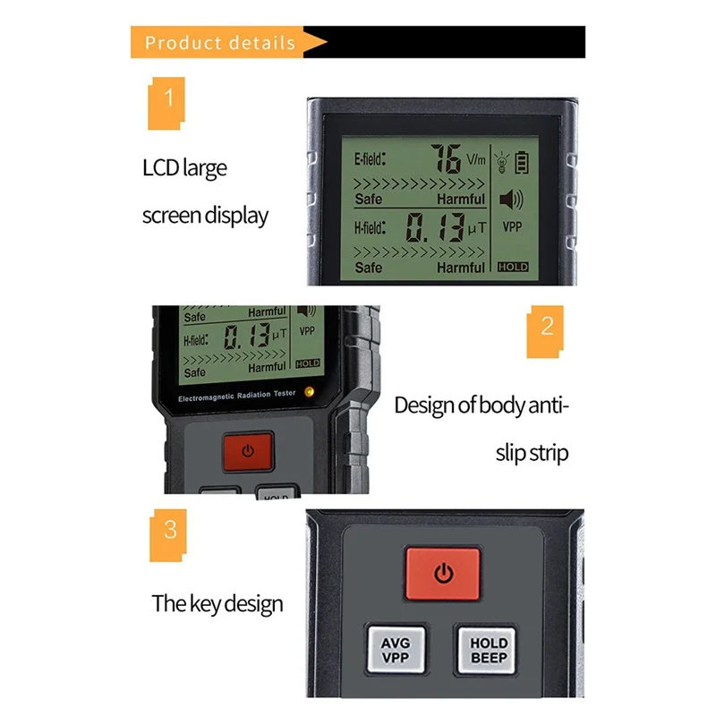 A02F-ET825 Electromagnetic Radiation Detector For Detecting Radiation Electric Appliance Radiation Survey Meter With Battery Qme