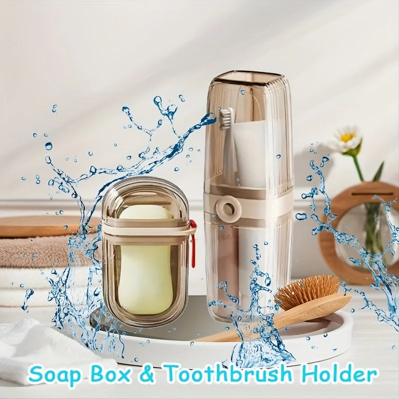 Portable Travel Bathroom Set Transparent Toothbrush Cup Soap Box Dustproof Storage Holder for Trip Camping Gym Wash Organizer Qme